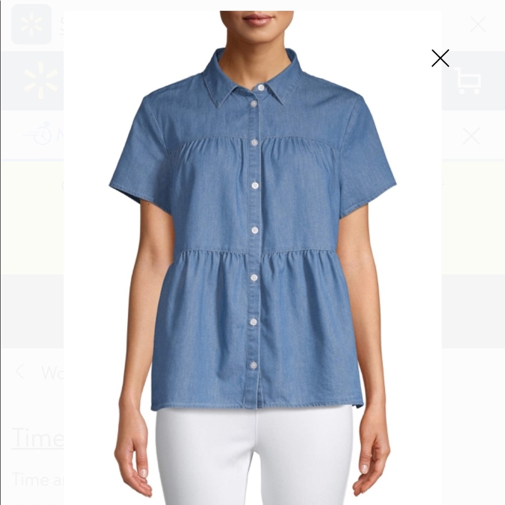 Tiered button denim blouse